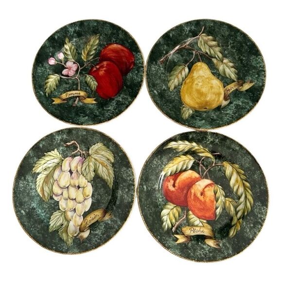 American Atelier Salad Plates Lattice Fruit 5031 Set of 4 Vintage Porcelain Rare - Picture 1 of 4
